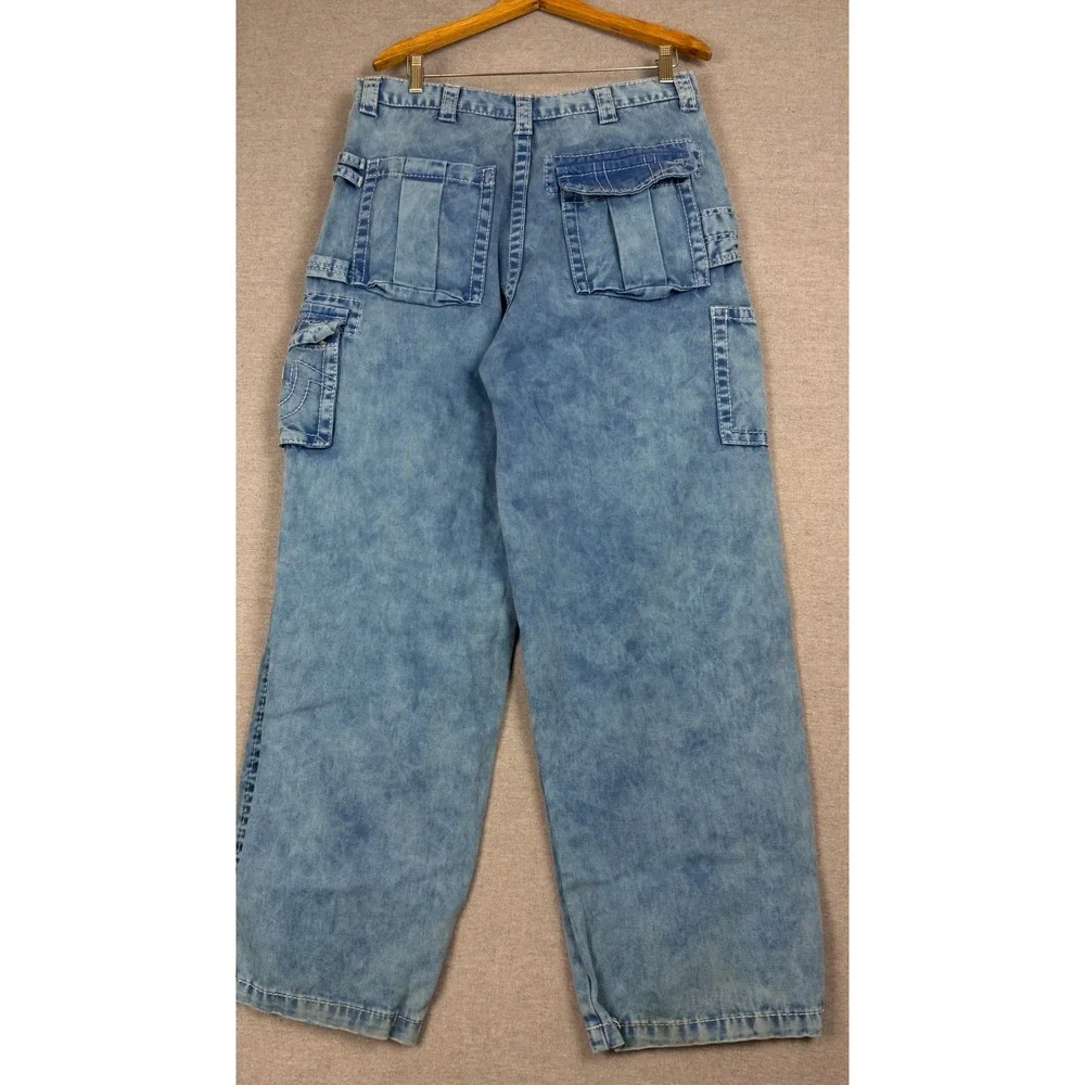 True Religion Baggy Y2K Cargo Jeans Light Wash Wide Leg Denim Mens 34x31